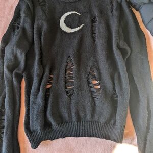 Black knit moon ripped goth sweater